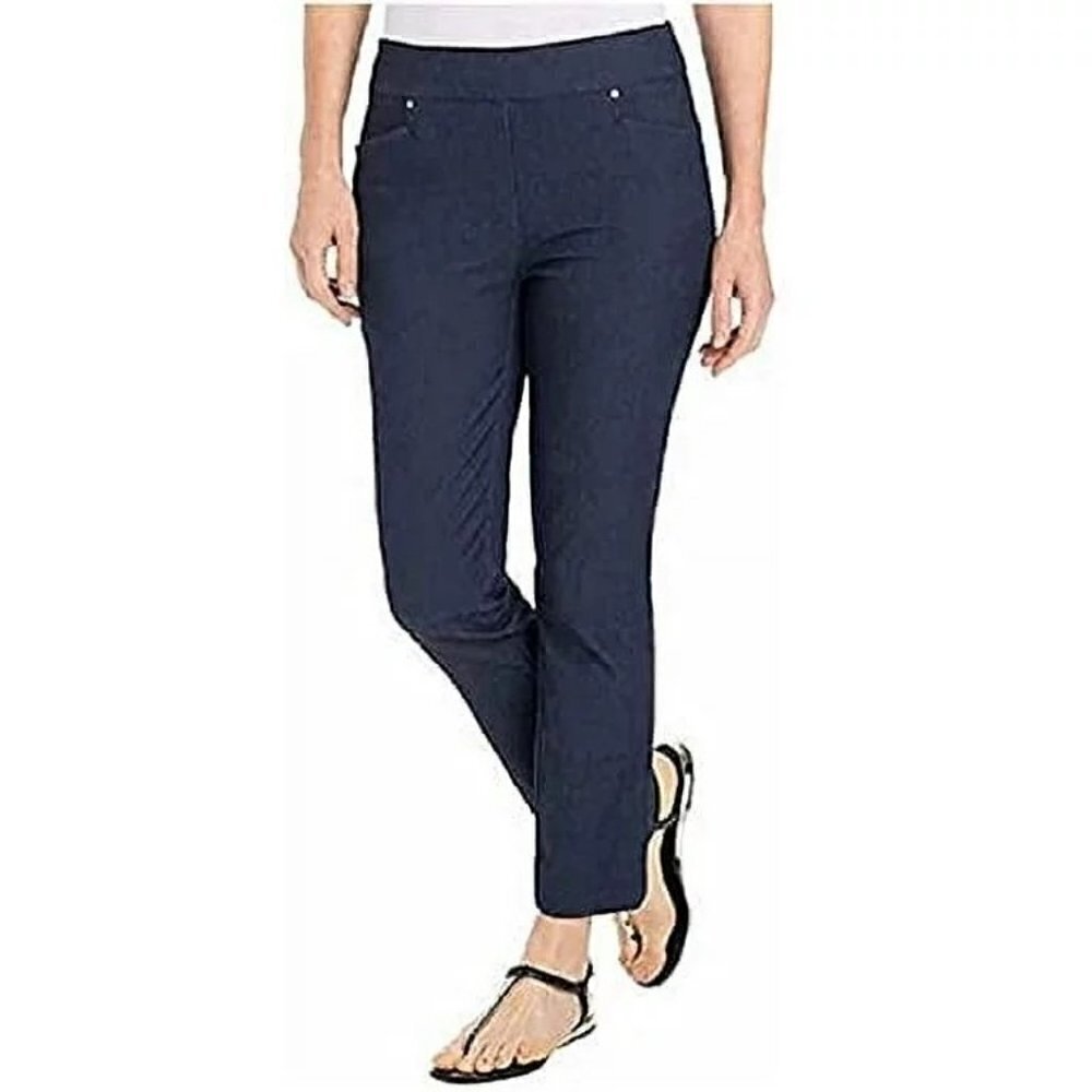 Hilary Radley Navy Blue Mid Rise Pull On Straight Leg Pants S